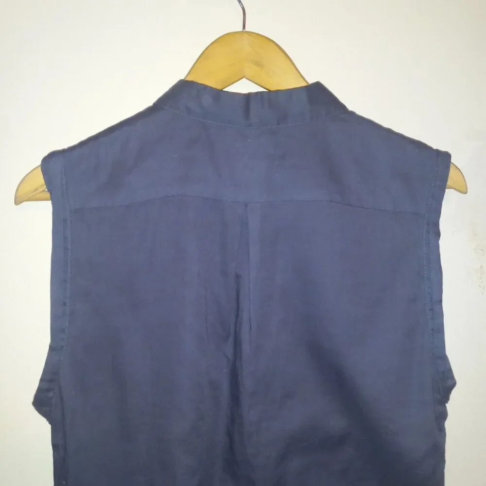 Levi's Women Blue Sleeveless Button Front Blouse-Small-Collared-Pockets-Cotton